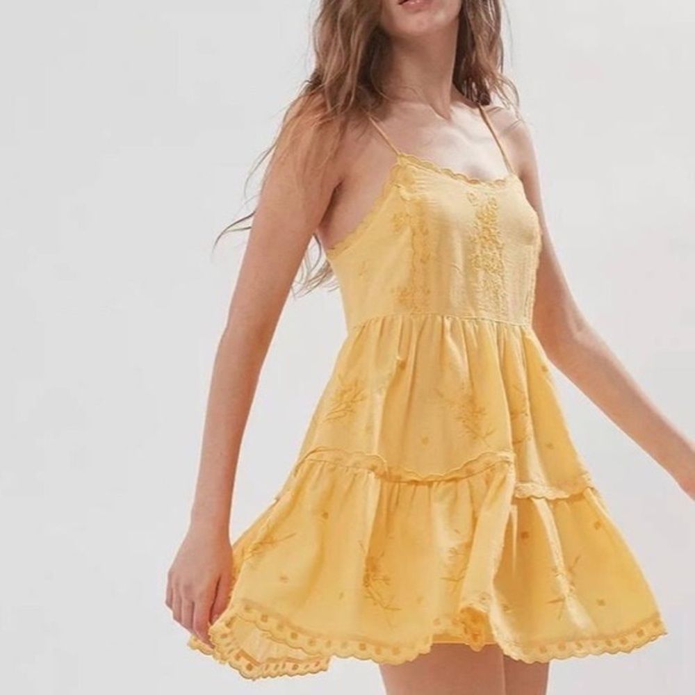 Urban Outfitters yellow pastel Hanna Embroidered Mini Dress